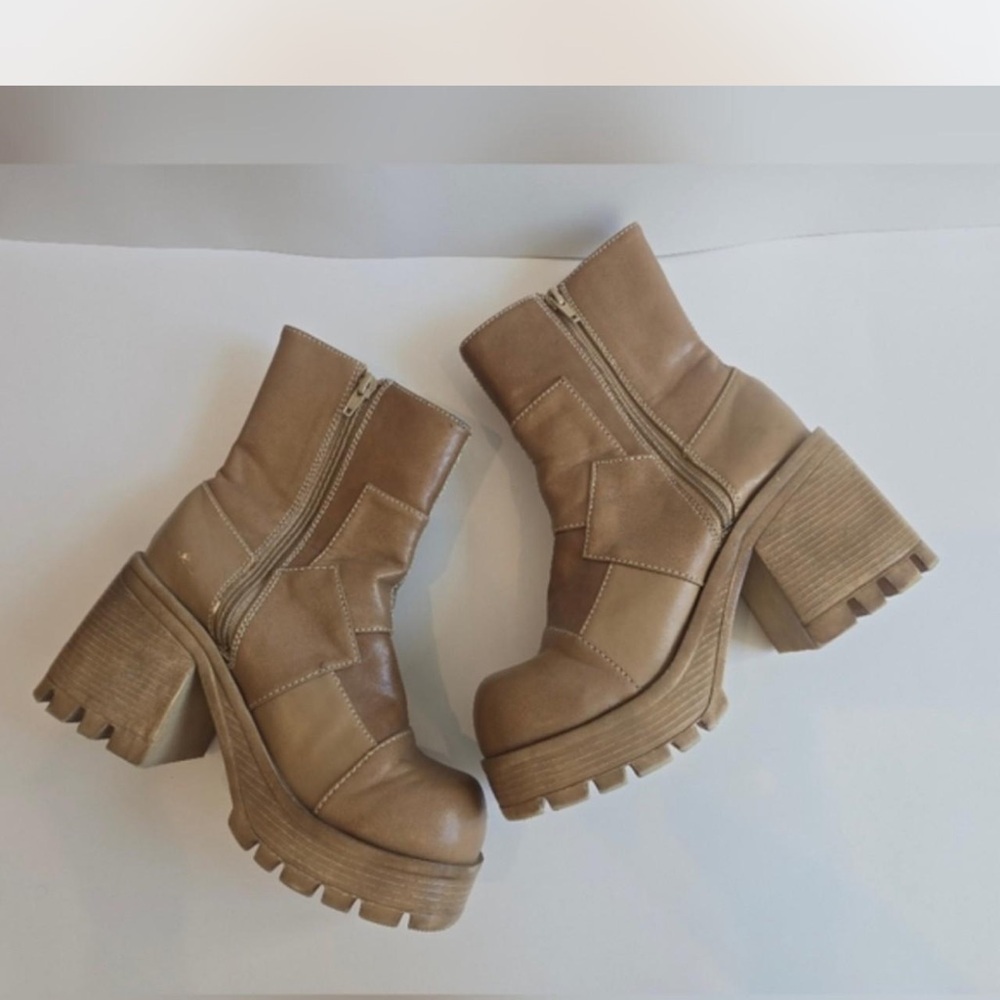 Chunky Tan Platform Ankle Boots - Women's Fashion Booties